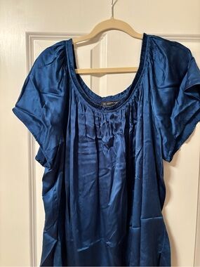 INC International Concepts Deep Blue Silk Scoop-Neck Blouse